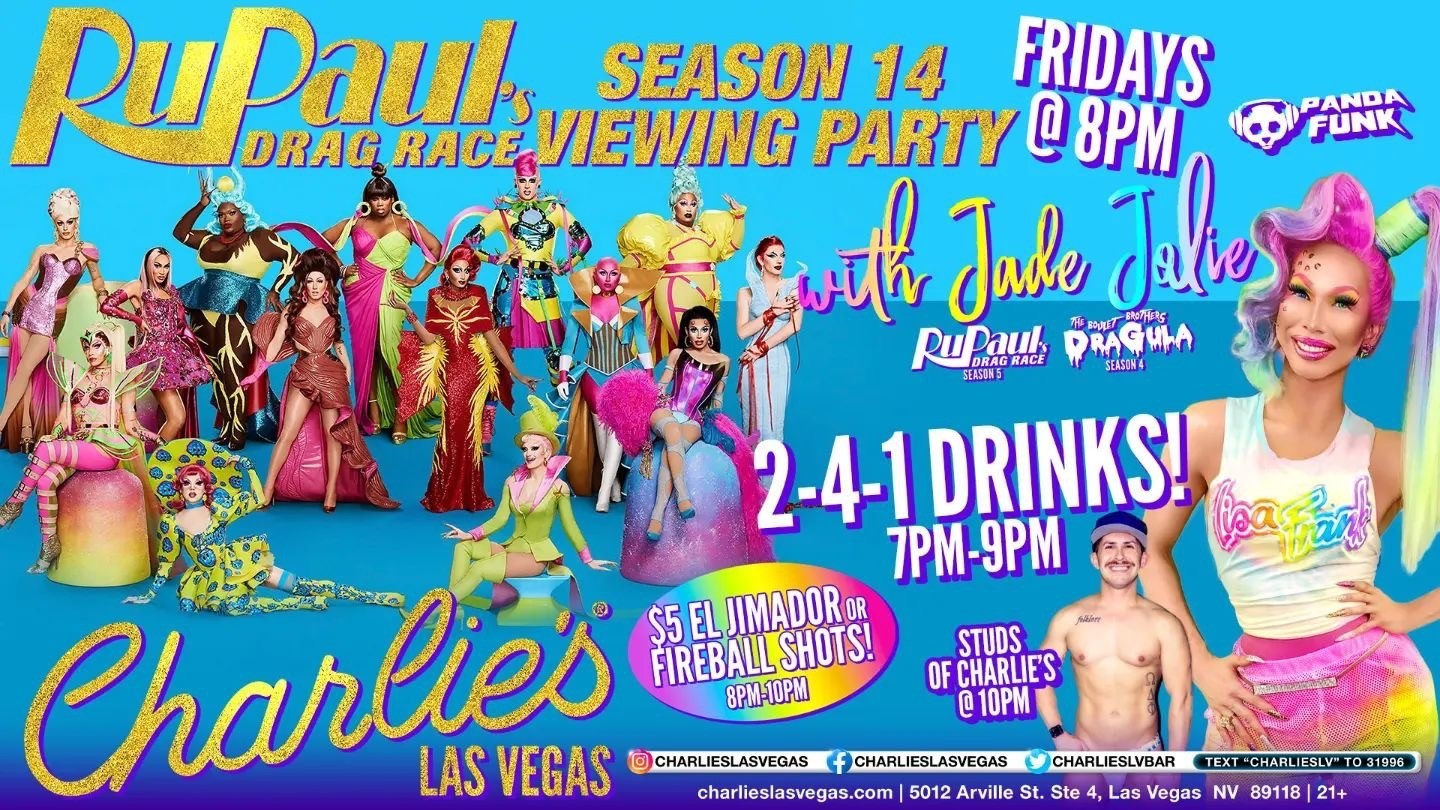 RuPaul's Drag Race Watch Party with Jade Jolie. 2-4 1 Drinks 7-9pm. DJ Panda Funk. $5 El Jimador or Fireball Shots 8-10pm